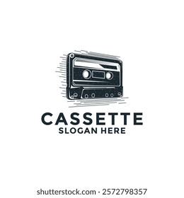 Cassette tape logo vector illustration. Retro music logo design concept