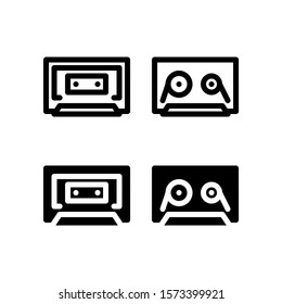 Cassette Tape Music Record 32 Pixel Perfect Outline Glyph Icon Vector
