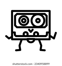 cassette tape music retro character line icon vector. cassette tape music retro character sign. isolated contour symbol black illustration