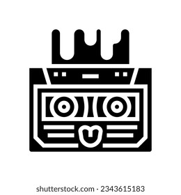 cassette tape music retro character glyph icon vector. cassette tape music retro character sign. isolated symbol illustration