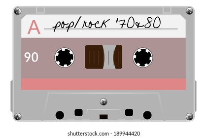 Cassette tape, old musical audio cassette. vector art image illustration, isolated on white background
