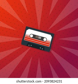 Cassette tape on abstract background, retro style. Vector
