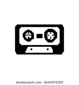 Cassette Tape Pixel Color Lineal Icon. Cassette Pixel Art Symbol