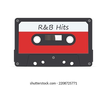 Cassette tape r and b hits on a white background. Vector illustration.
