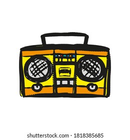 Cassette tape recorder icon. Color sketch drawing. Vector flat graphic hand drawn illustration. The isolated object on a white background. Isolate.