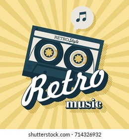 Cassette tape. Retro music. Poster for a retro party.Vector vintage icon logo.