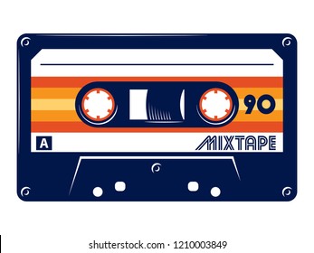 Cassette tape Retro vintage mixtape vector illustration on isolated white background.