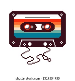 Cassette tape. Retro vintage mixtape . Vector pixel art illustration. 8 bit