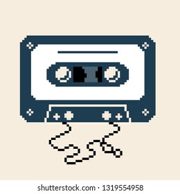 Cassette tape. Retro vintage mixtape . Vector pixel art illustration. 8 bit