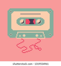 Cassette tape. Retro vintage mixtape . Vector pixel art illustration. 8 bit