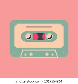 Cassette tape. Retro vintage mixtape . Vector pixel art illustration. 8 bit