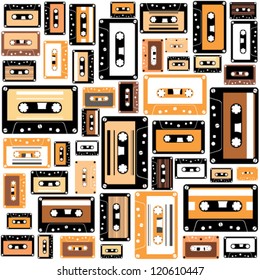 Cassette Tape Seamless Pattern, Vector Illustration