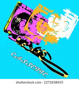 Cassette tape and shadow isolated. Modern retro pop art style