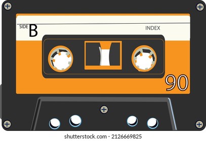 parte B de la cinta de cassette en color amarillo negro. Vieja y retro cosecha de la tecnología musical de los 90