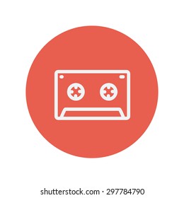 Cassette tape thin line icon for web and mobile minimalistic flat design. Vector white icon inside the red circle
