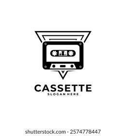 Cassette tape and triangle in retro logo vector illustration template design