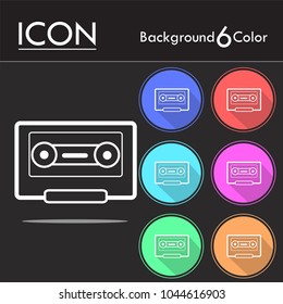 Cassette tape vector icon isolated on six color background.