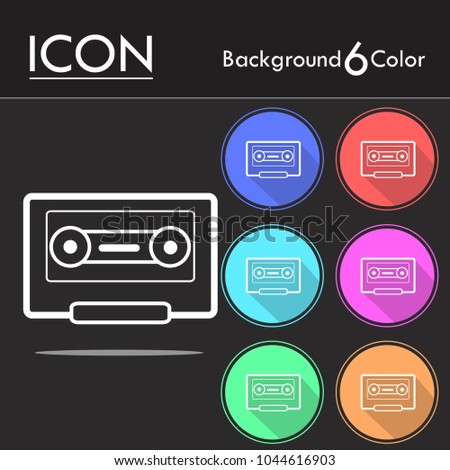 Cassette tape vector icon isolated on six color background.