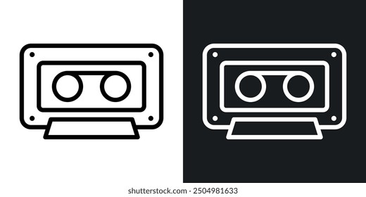 Conjunto de iconos de Vector de cinta de casete con estilo relleno y delineado en blanco y negro.