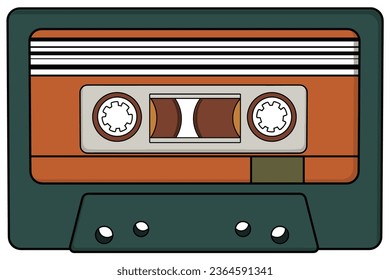 Cassette tape vector illustration isolated on white background. 90s Nostalgia element with vintage fall aesthetic color tone. 80s Retro music audio cassettes tape, old school music player. Blank mix.