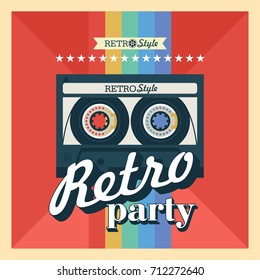 Cassette tape. Vector illustration, logo. Retro party.