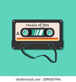 Cassette tape. Vector illustration. Music of 90s.