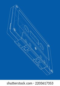 Cassette tape. Vector rendering of 3d. The layers of visible and invisible lines are separated
