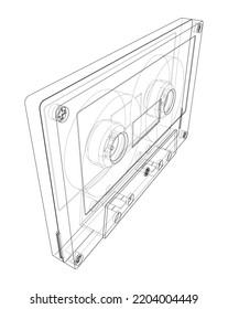 Cassette tape. Vector rendering of 3d. The layers of visible and invisible lines are separated