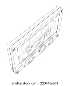 Cassette tape. Vector rendering of 3d. The layers of visible and invisible lines are separated
