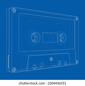 Cassette tape. Vector rendering of 3d. The layers of visible and invisible lines are separated