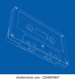 Cassette tape. Vector rendering of 3d. The layers of visible and invisible lines are separated