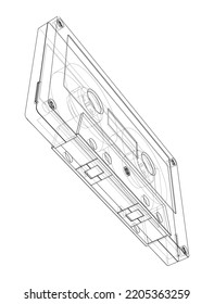 Cassette tape. Vector rendering of 3d. The layers of visible and invisible lines are separated