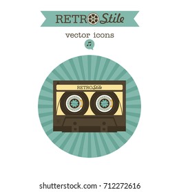 Cassette tape. Vector vintage icon logo.