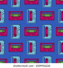 Cassette tape vintage seamless pattern. Authentic design for digital and print media.
