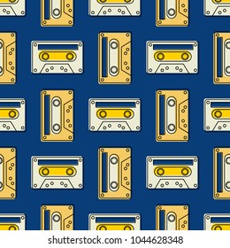 Cassette tape vintage seamless pattern. Authentic design for digital and print media.
