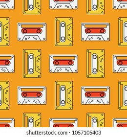 Cassette tape vintage seamless pattern. Authentic design for digital and print media.
