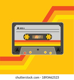 Cassette Tape With Yellow Rainbow Background