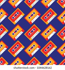 Cassette tapes diagonal seamless pattern. Authentic design for digital and print media.