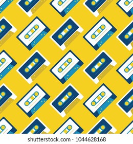 Cassette tapes diagonal seamless pattern. Authentic design for digital and print media.