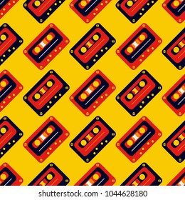 Cassette tapes diagonal seamless pattern. Authentic design for digital and print media.