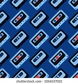 Cassette tapes diagonal seamless pattern. Authentic design for digital and print media.