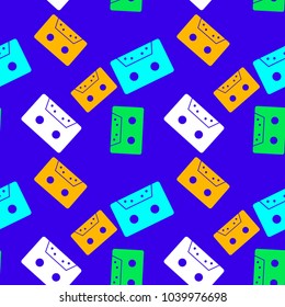 Cassette tapes floating seamless pattern. Authentic design for digital and print media.