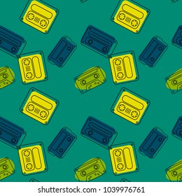 Cassette tapes floating seamless pattern. Authentic design for digital and print media.