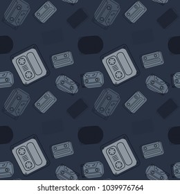 Cassette tapes floating seamless pattern. Authentic design for digital and print media.