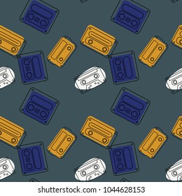 Cassette tapes floating seamless pattern. Authentic design for digital and print media.