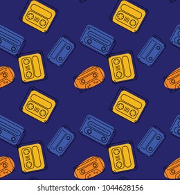 Cassette tapes floating seamless pattern. Authentic design for digital and print media.