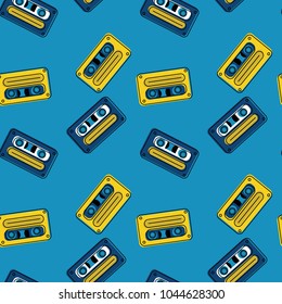 Cassette tapes floating seamless pattern. Authentic design for digital and print media.