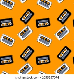 Cassette tapes floating seamless pattern. Authentic design for digital and print media.