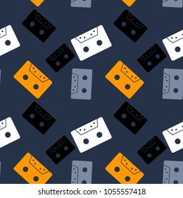 Cassette tapes floating seamless pattern. Authentic design for digital and print media.