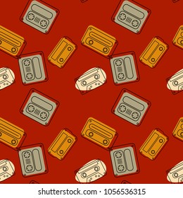 Cassette tapes floating seamless pattern. Authentic design for digital and print media.